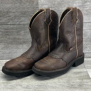 Justin Gypsy Womens Tooled Leather Western Cowboy Boots 6.5B Preowned L9618